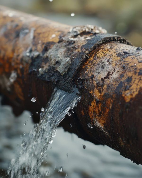 Worn pipe spraying water due to a leak Worn pipe spraying water due to a leak