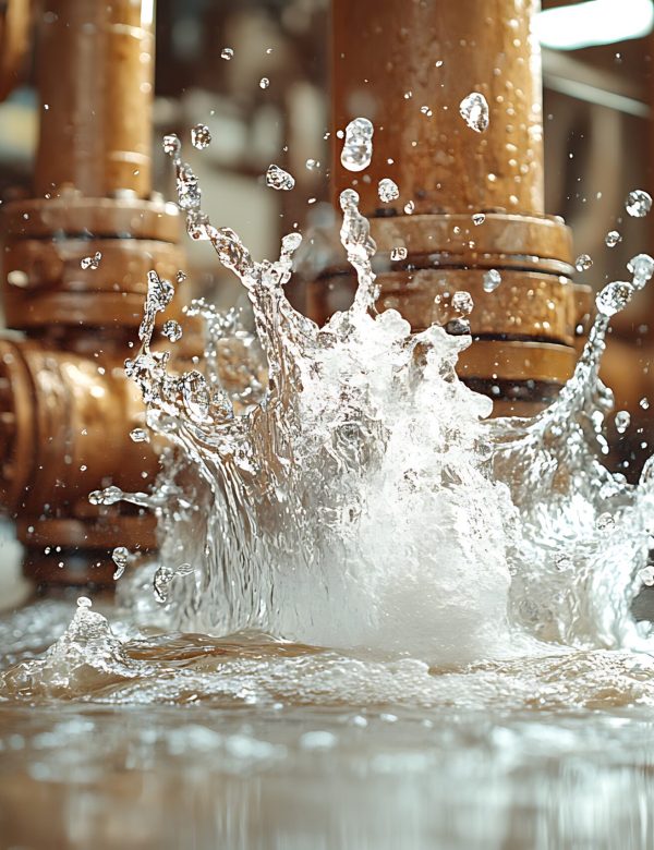 Water splashing from pipes in industrial setting Water splashing from pipes in industrial setting